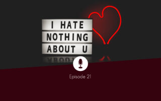 Illumninated text "I hate nothing about U" and a red, heart-shaped fluorescent tube