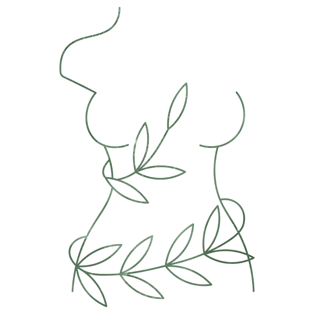 Dekoration weiblicher Torso in salbei-grün Salbei-grüne Silhouette eines Torsos mit Brüsten, Blätter sind um ihn herumgeschlungen